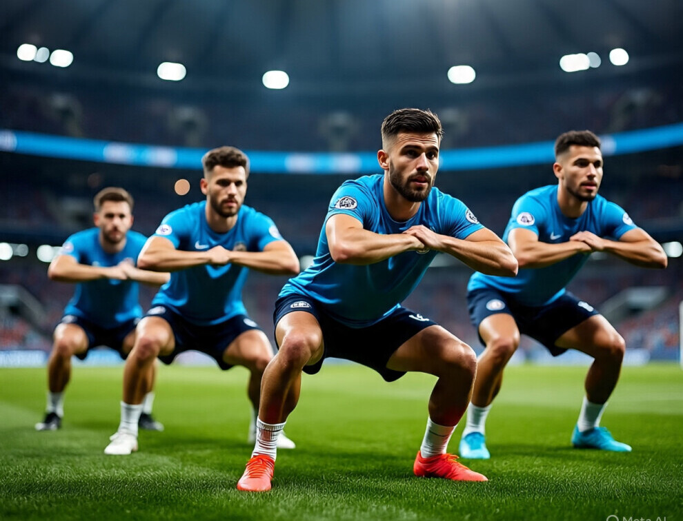 players squatting